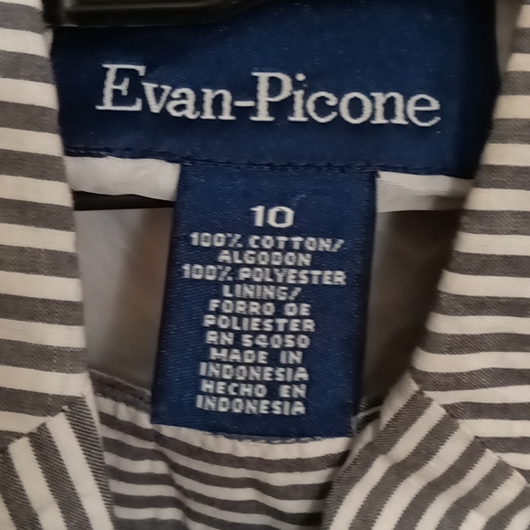 FINAL PRICE Evan-Picone Charcoal gray & white s/s 2-pc striped pantsuit 10 - Picture 1 of 3